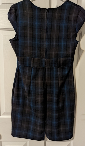 Plaid Charcoal and Teal Sheath Dress - Picture 5 of 9
